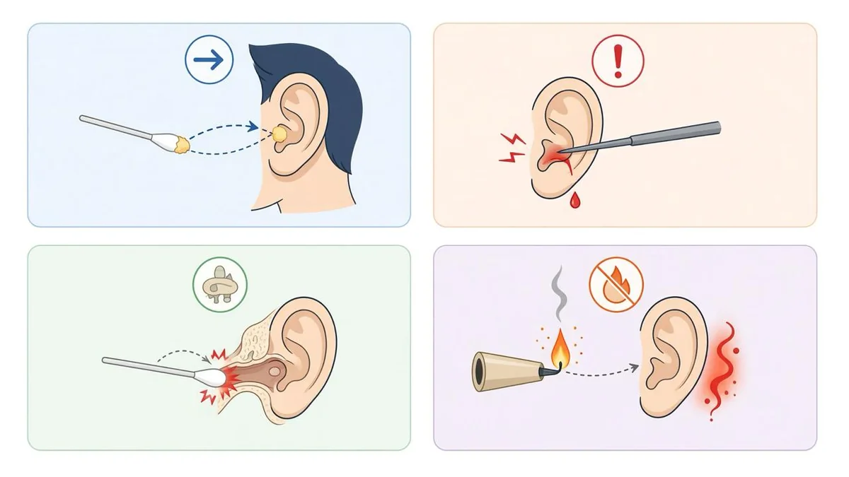 Minh họa những cách tự lấy ráy tai có thể gây tổn thương